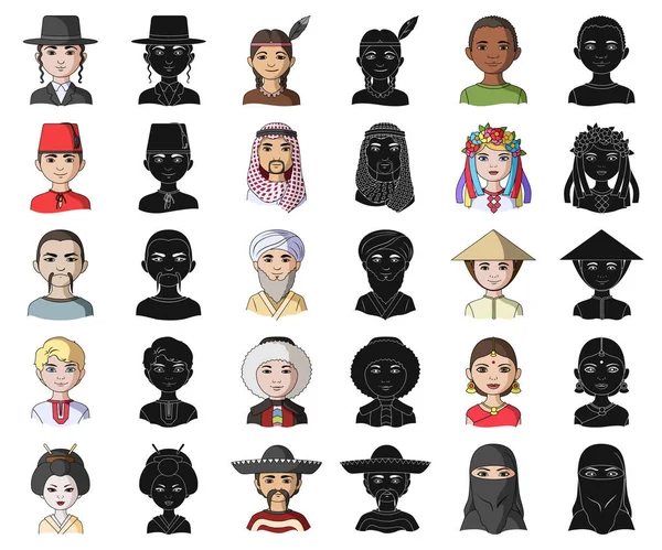 The human race cartoon, black icons in set collection for design. Люди и векторные символы национальности . — стоковый вектор