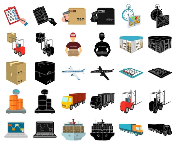 Logistik och leverans tecknad, svart ikoner i set samling för design. Transport och utrustning isometrisk vektor symbol lager web illustration. — Stock vektor