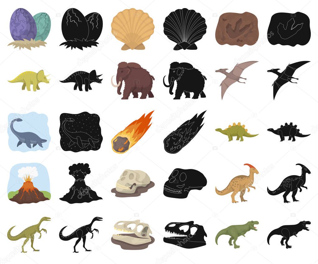 Different dinosaurs cartoon,black icons in set collection for design. Prehistoric animal vector symbol stock  illustration.