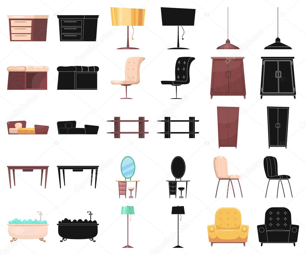 Vector design of furniture and apartment symbol. Set of furniture and home stock symbol for web.