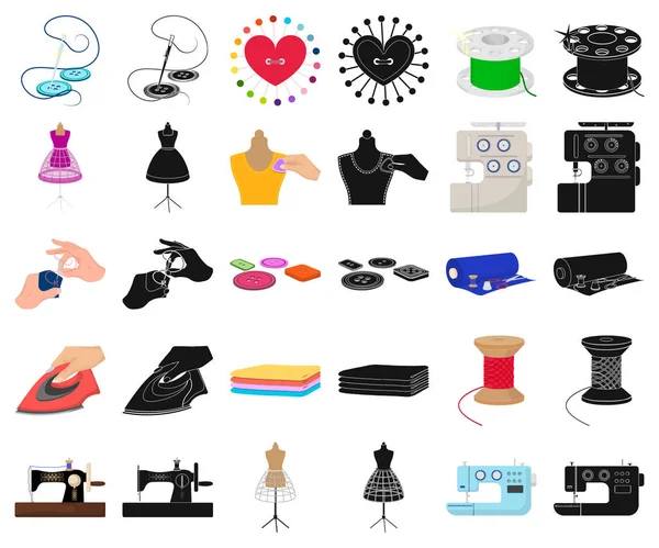 Atelier Equipment Cartoon Black Icons Set Collection Design Шитье Векторного — стоковый вектор