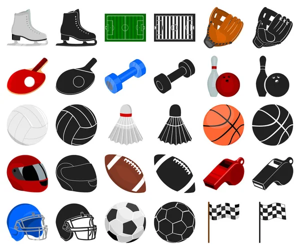 Différents types de dessins animés sportifs, icônes noires dans la collection de jeux pour la conception. Matériel de sport symbole vectoriel stock illustration web . — Image vectorielle