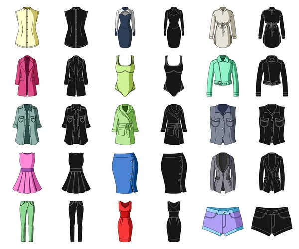 Kläder, svart tecknad ikoner i set insamling för design. Kläder sorter och tillbehör vektor symbol lager web illustration. — Stock vektor