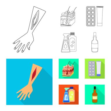 Tıp vektör çizim ve ağrı logosu. Hastalık hisse senedi vektör çizim ve tıp kümesi.