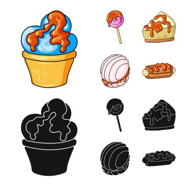 Şekerlemeler ve mutfak simge vektör tasarımı. Şekerlemeler ve hisse senedi için ürün vektör simge kümesi.