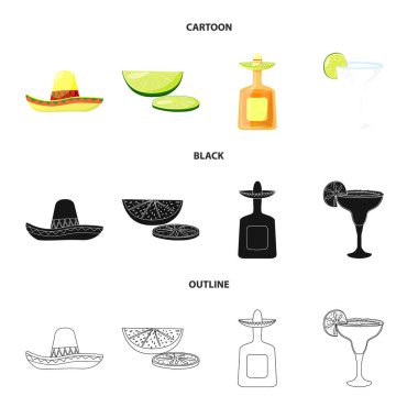 Kafe ve Latin simgesi yalıtılmış nesne. Kafe ve ulusal hisse senedi vektör çizim koleksiyonu.