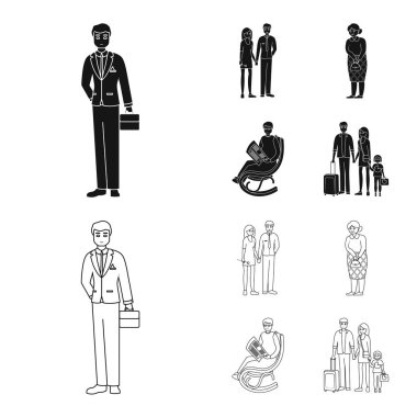 Vektör Illustration karakter ve avatar işareti. Karakter ve portre hisse senedi simgesi için web topluluğu.