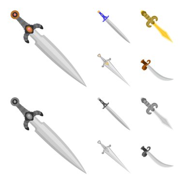 Oyun ve zırh simge vektör tasarımı. Oyun ve bıçak hisse senedi vektör çizim seti.