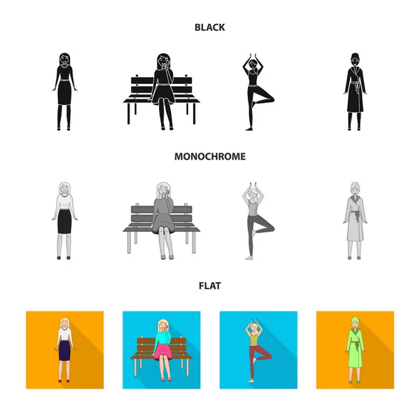 Illustration vectorielle de la posture et du symbole d'humeur. Ensemble de posture et symbole de stock femelle pour la toile . — Image vectorielle