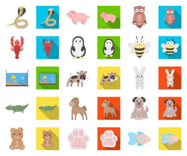 Gerçekçi olmayan bir çizgi film, set koleksiyonu tasarım için düz hayvan simgeler. Oyuncak hayvanlar sembol stok web illüstrasyon vektör.