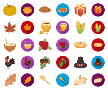 Kanada Şükran günü çizgi film, set koleksiyonu tasarım için düz simgeler. Kanada ve gelenek sembol stok web illüstrasyon vektör.