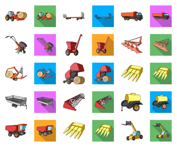 Machines agricoles bande dessinée, des icônes plates dans la collection set pour la conception. Matériel et dispositif vectoriel symbole stock illustration web . — Image vectorielle