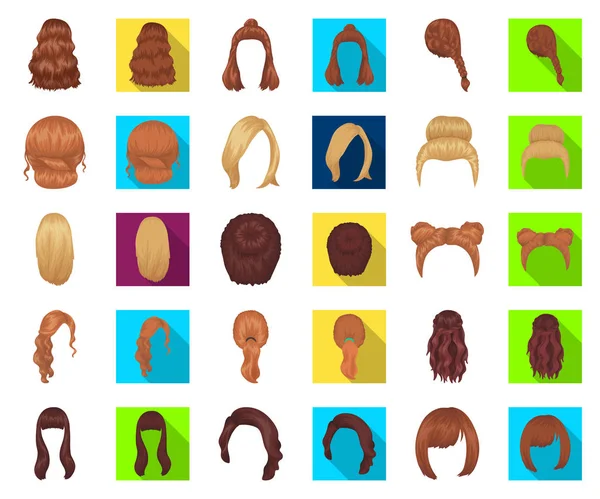 Жіноча зачіска мультфільм, плоскі іконки в наборі колекції для дизайну. Стильна зачіска Векторний символ стокова веб-ілюстрація . — стоковий вектор