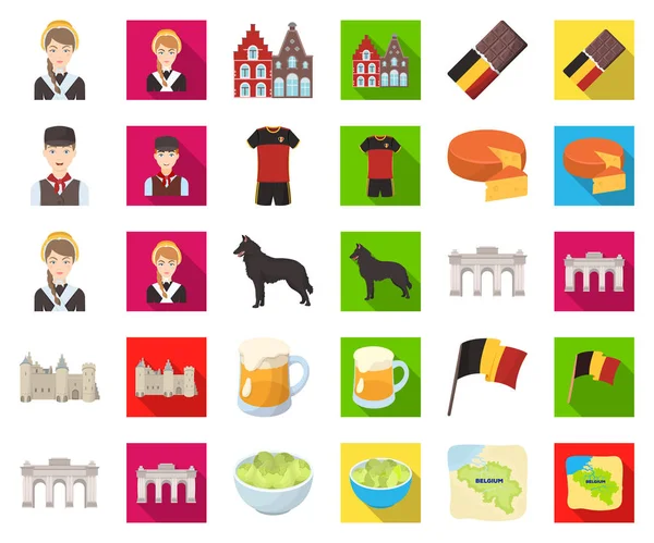 Ülke Belçika karikatür, düz simgeler toplama tasarımı için ayarlayın. Seyahat ve konumlar Belçika sembol stok web illüstrasyon vektör. — Stok Vektör