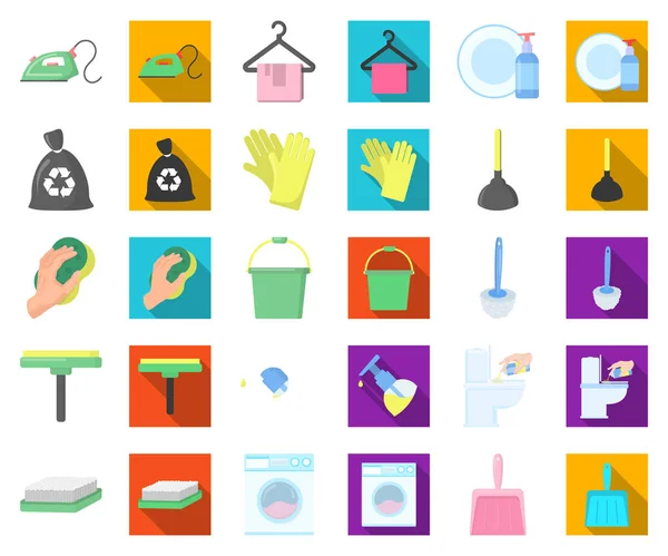 Cleaning and maid cartoon, flat icons in set collection for design. Оборудование для очистки векторного символа . — стоковый вектор