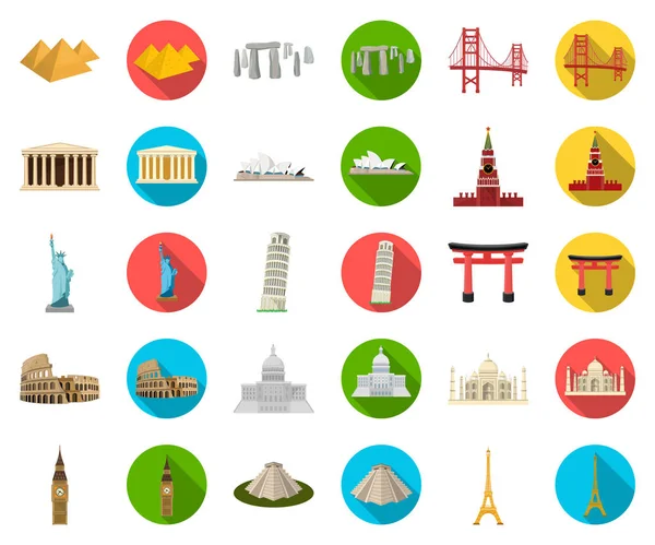 Sevärdheterna i olika länder tecknad ikoner i set samling för design. Berömda byggnaden vektor symbol lager web illustration. — Stock vektor