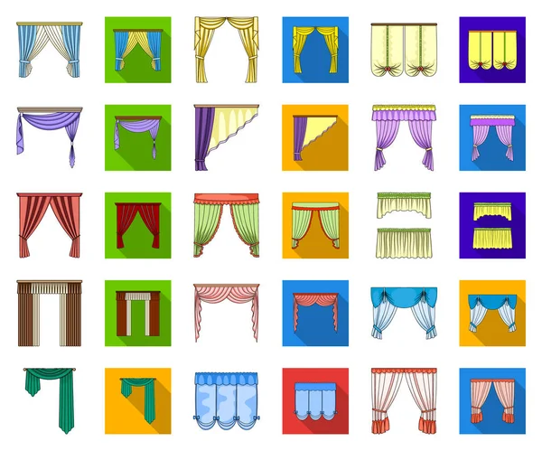 Différents types de rideaux dessin animé, des icônes plates dans la collection ensemble pour la conception. Rideaux et lambrequins symbole vectoriel stock web illustration . — Image vectorielle