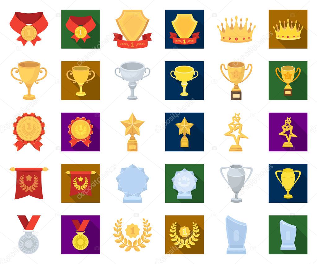 Awards and trophies cartoon,flat icons in set collection for design.Reward and achievement vector symbol stock  illustration.