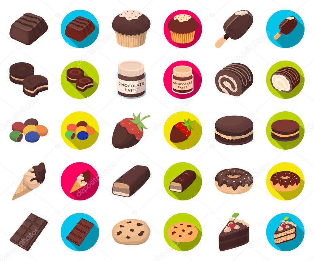 Chocolate Dessert cartoon,flat icons in set collection for design. Chocolate and Sweets vector symbol stock web illustration.