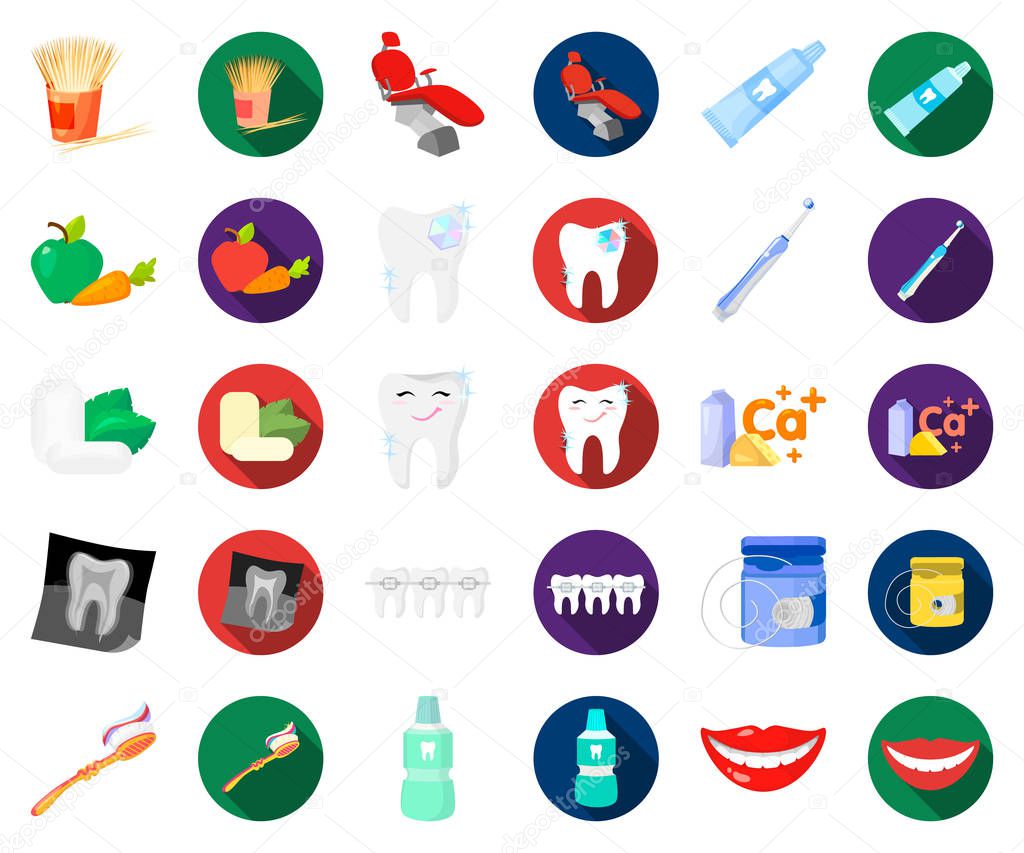 Dental care cartoon,flat icons in set collection for design. Care of teeth vector symbol stock  illustration.