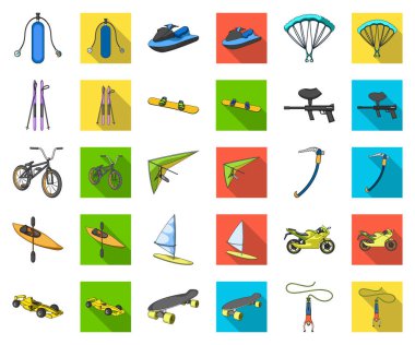 Aşırı spor çizgi film, set koleksiyonu tasarım için düz simgeler. Spor çeşitleri simge stok web illüstrasyon vektör.