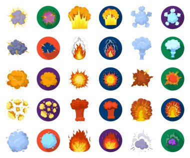 Farklı patlamalar karikatür, set koleksiyonu tasarım için düz simgeler. Flash ve alev vektör simge stok web çizim.