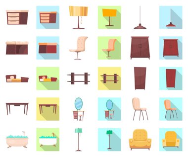 Mobilya ve daire simgesi yalıtılmış nesne. Mobilya ve ev vektör simgesini hissenin koleksiyonu.