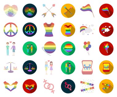 Gay ve lezbiyen çizgi film, set koleksiyonu tasarım için düz simgeler. Cinsel azınlık ve öznitelikleri sembol stok web illüstrasyon vektör.