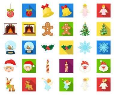 Noel öznitelikleri ve aksesuarları karikatür, set koleksiyonu tasarım için düz simgeler. Neşeli Noel vektör simge stok web çizim.