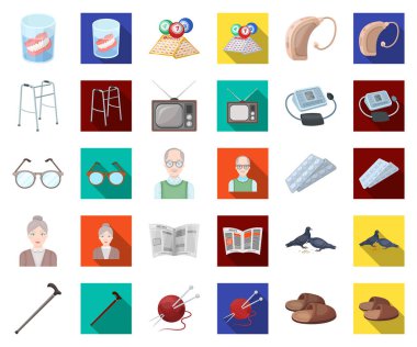 İnsan yaşlılık çizgi film, set koleksiyonu tasarım için düz simgeler. Emekli, hayat vektör simge stok web resimde nokta.