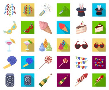 Parti, eğlence çizgi film, set koleksiyonu tasarım için düz simgeler. Vektör simge stok web illüstrasyon kutlama ve tedavi.