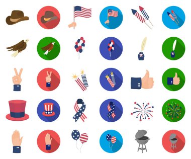 Gün, vatansever, tatil çizgi film, set koleksiyonu tasarım için düz simgeler. Amerikan geleneği vektör simge stok web çizimi.