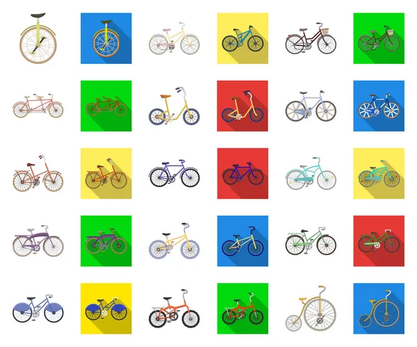 Varie biciclette cartone animato, icone piatte in collezione set per il design. Il tipo di trasporto vettore simbolo stock web illustrazione . — Vettoriale Stock