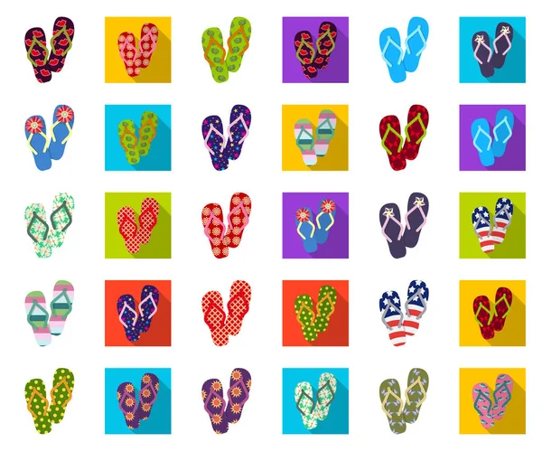 Chanclas de dibujos animados, iconos planos en la colección de conjuntos para el diseño. Zapatos de playa vector símbolo stock web ilustración . — Vector de stock