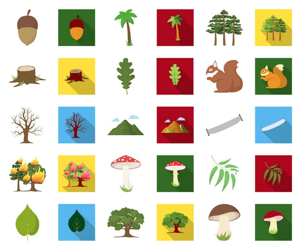 森林と自然の漫画でフラット アイコン デザインのコレクションを設定します。森林生命ベクトル シンボル ストック web イラスト. — ストックベクタ