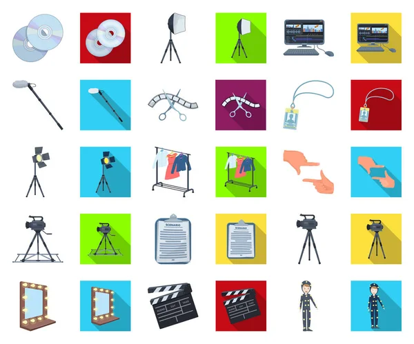 Making a movie cartoon,flat icons in set collection for design. Attributes and Equipment vector symbol stock web illustration. — Stock Vector