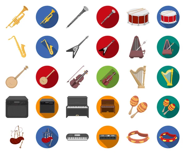 Musical instrument cartoon, flat icons in set collection for design. Рисунок векторных символов струн и ветра . — стоковый вектор