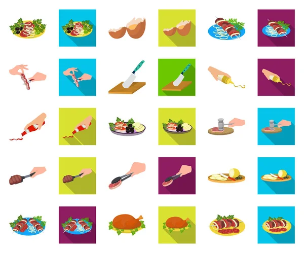 Cocina de dibujos animados de alimentos, iconos planos en la colección de conjuntos para el diseño. Cocina, equipo y herramientas vector símbolo stock web ilustración . — Vector de stock