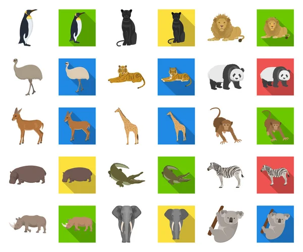 Různá zvířata kreslené, ploché ikony v nastavení kolekce pro design. Pták, predátor a býložravec symbol akcií webové vektorové ilustrace. — Stockový vektor