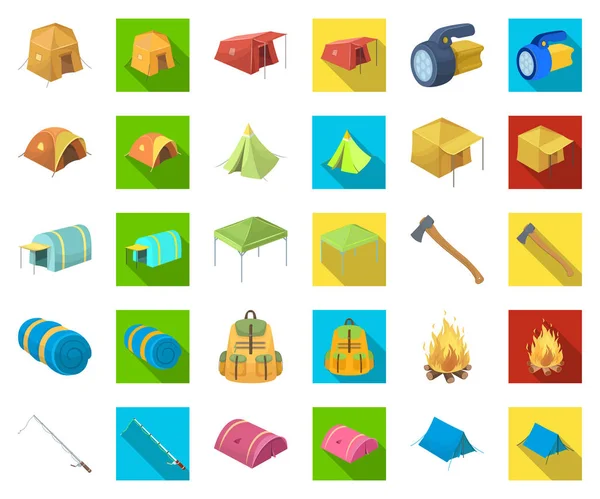 Olika typer av tält tecknad, platt ikoner i set samling för design. Tillfälligt skydd och vektor symbol bostadsstocken web illustration. — Stock vektor