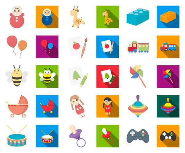 Kinderspielzeug Cartoon Flache Symbole Set Kollektion Für Design Spiel Und — Stockvektor