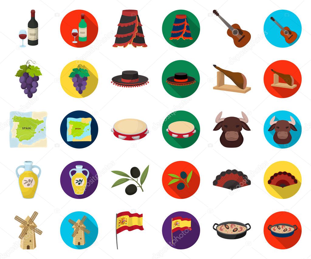 Spain country cartoon,flat icons in set collection for design.Travel and attractions vector symbol stock  illustration.