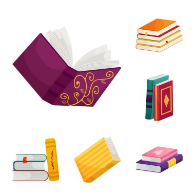 Kütüphane ve kitabevi logo vektör Illustration. Hisse senedi için kütüphane ve edebiyat vektör simge kümesi.