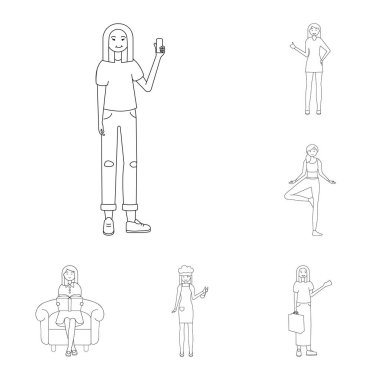 Duruş ve ruh hali logo vektör Illustration. Duruş ve kadın hisse senedi vektör çizim.