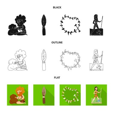 Evrim ve tarih öncesi simge vektör Illustration. Evrim ve geliştirme hisse senedi vektör çizim seti.