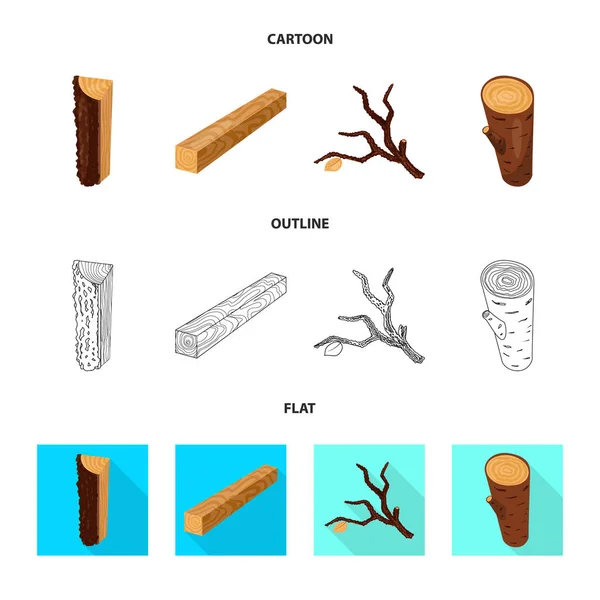 Illustrazione vettoriale di albero e icona grezza. Raccolta di icone vettoriali per alberi e costruzioni . — Vettoriale Stock