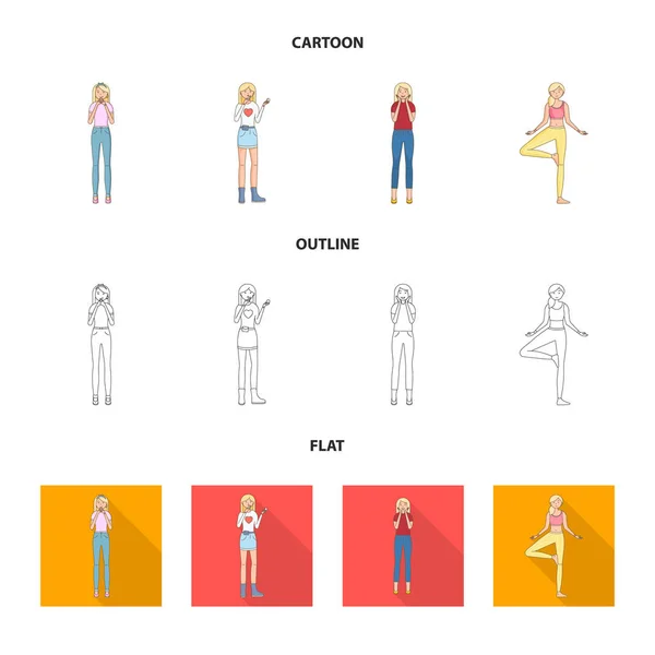 Isoliertes Objekt der Haltung und Stimmungsikone. Sammlung von Körperhaltung und weiblicher Aktienvektorillustration. — Stockvektor