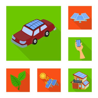 Güneş ve paneli sembol yalıtılmış nesne. Güneş ve yeşil hisse senedi vektör çizim koleksiyonu.