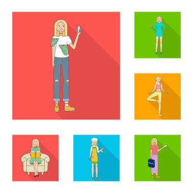 Kadın ve vücut simge vektör Illustration. Kadın ve stil stok vektör çizim seti.