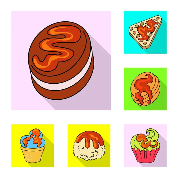 Ilustração vetorial de confeitaria e logótipo culinário. Coleção de doces e ilustração colorido vetor de estoque . — Vetor de Stock